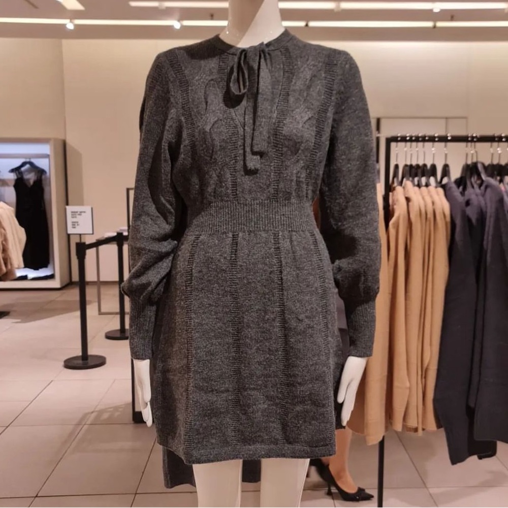 {Zara} Fitted Waist Knit Dress Grey • M
